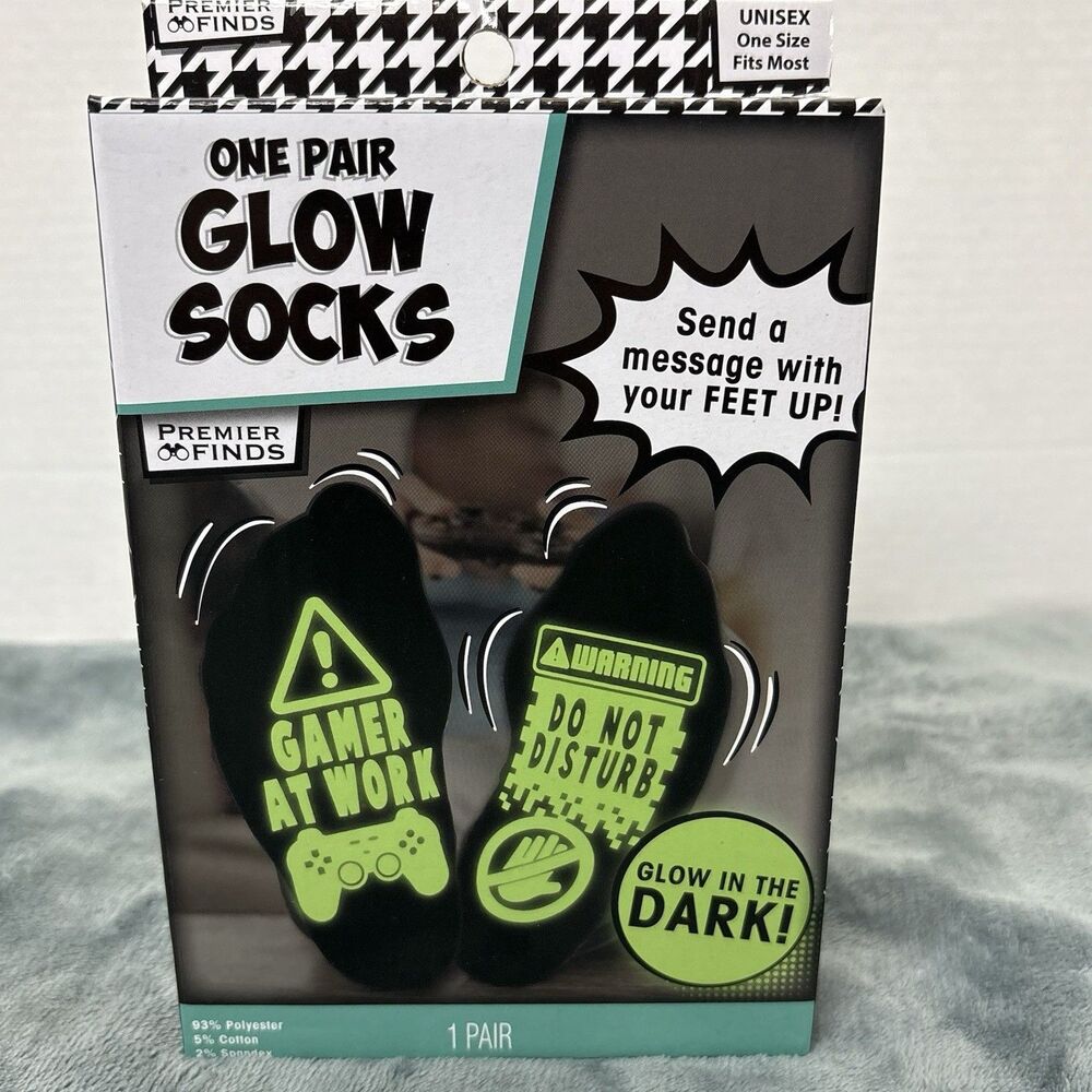 New Unisex Glow in the Dark Video Game Socks. Black and Green.